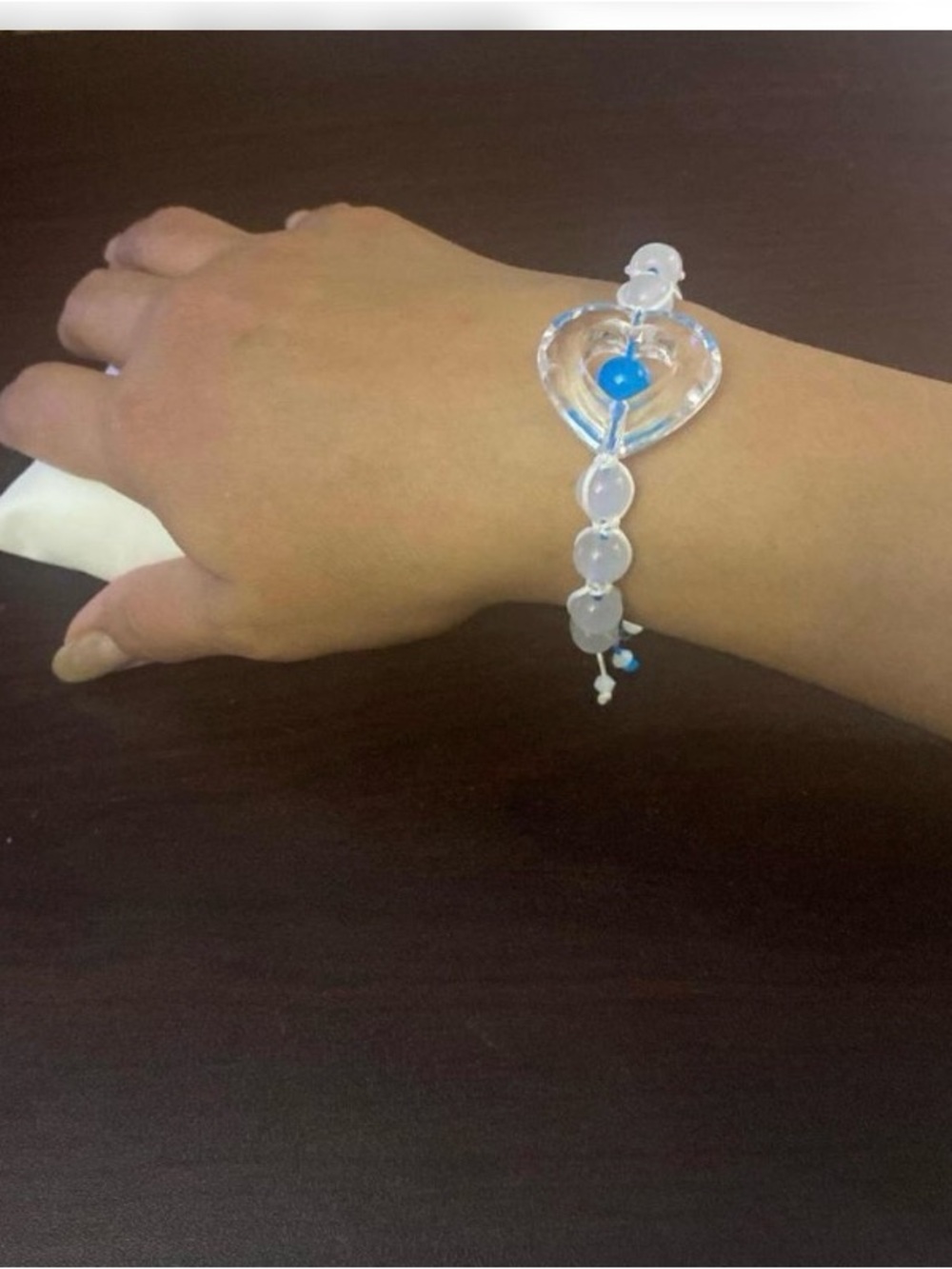 Clear Heart Bracelet with Bright Blue Accent